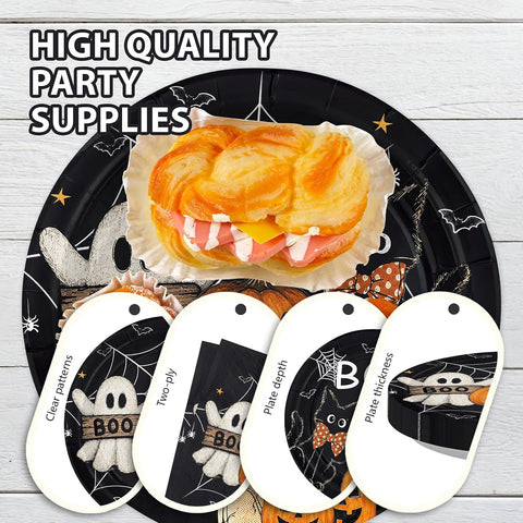 Halloween napkins printed with ghosts cats pumpkins and cobwebs