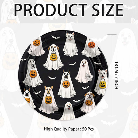 Single 7 inch black ghost dog plate showing the full pattern