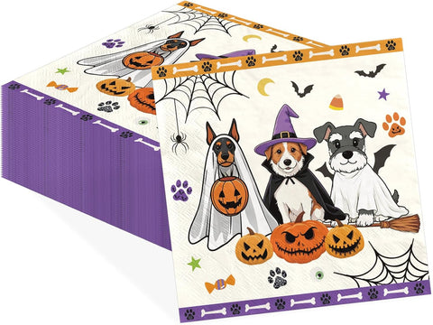 Grencian 50Pcs Halloween ghost dog paper napkins 3 ply