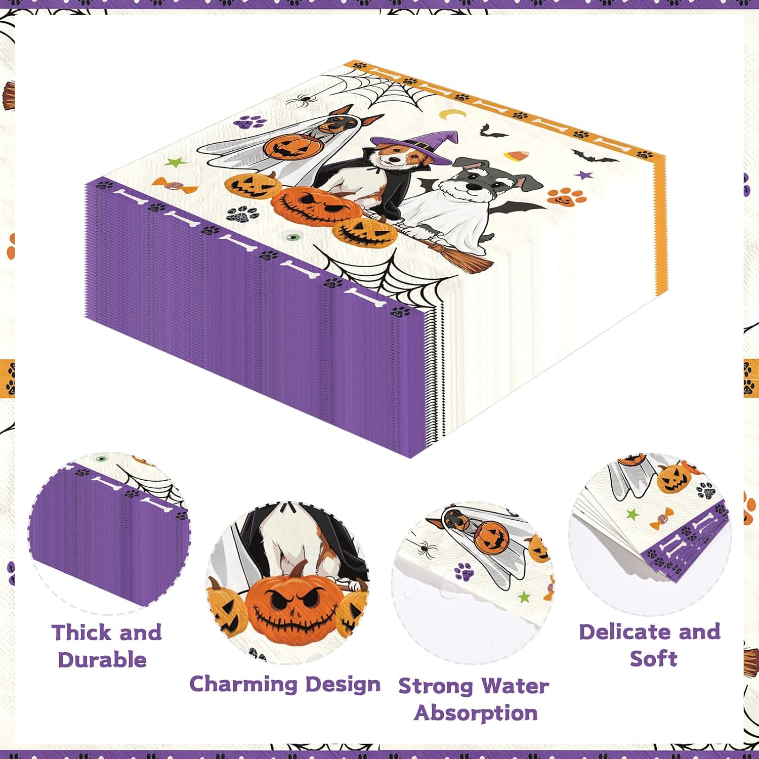 Product size of the 6.5 inch Halloween ghost dog napkins