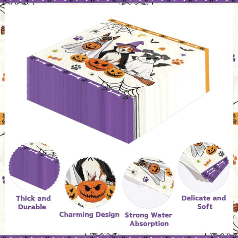 Product size of the 6.5 inch Halloween ghost dog napkins
