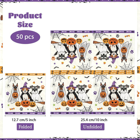 Halloween dinner table set with the ghost dog paper napkins