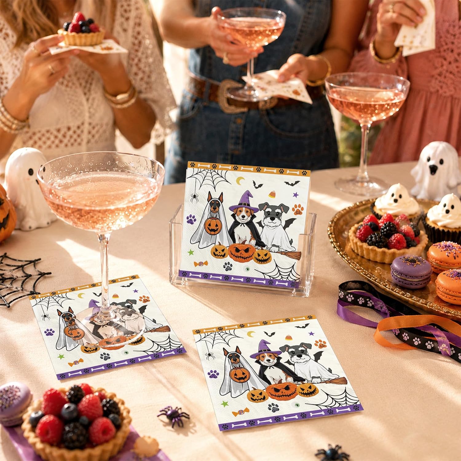 Dessert table styled with the Halloween ghost dog napkins
