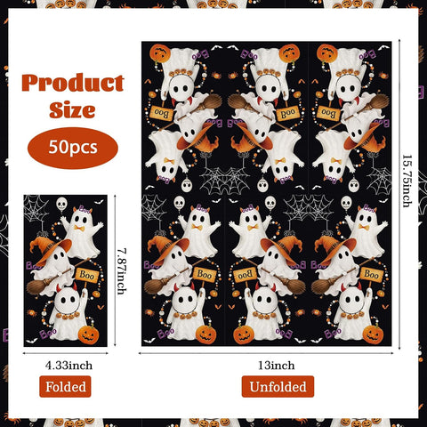 Product size of the 6.5 inch Halloween ghost napkins
