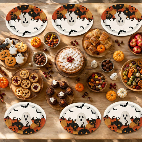 50Pcs Halloween Ghost Pumpkin Oval Paper Plates 10x12 - Grencian