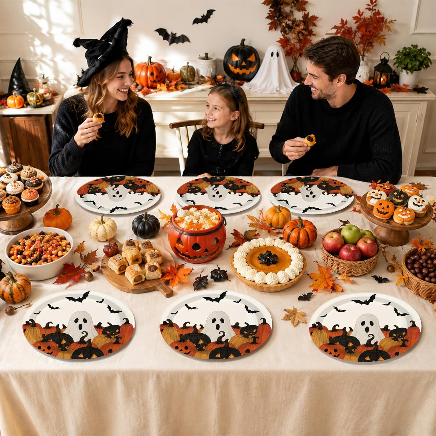 50Pcs Halloween Ghost Pumpkin Oval Paper Plates 10x12 - Grencian
