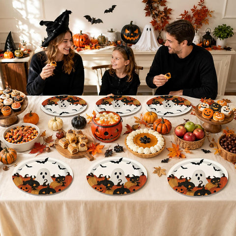 50Pcs Halloween Ghost Pumpkin Oval Paper Plates 10x12 - Grencian