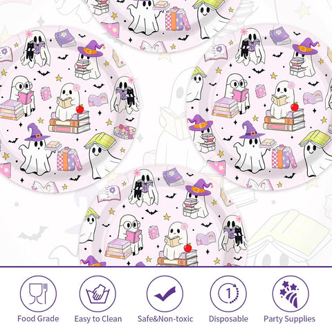 Ghost reading book design on the 9 inch Halloween paper plates