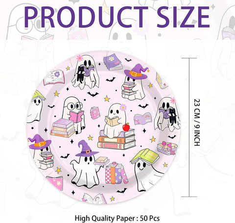 Product size of the 9 inch ghost reading book party plates