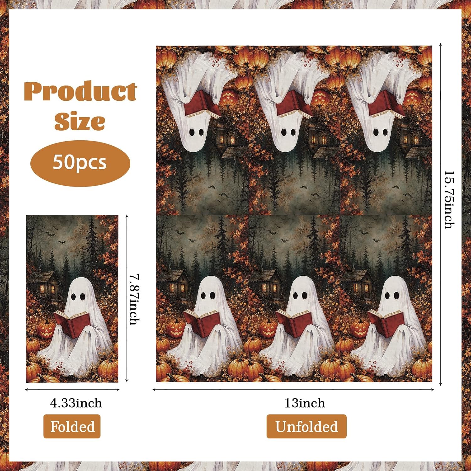 Product size of the fall Halloween guest napkins