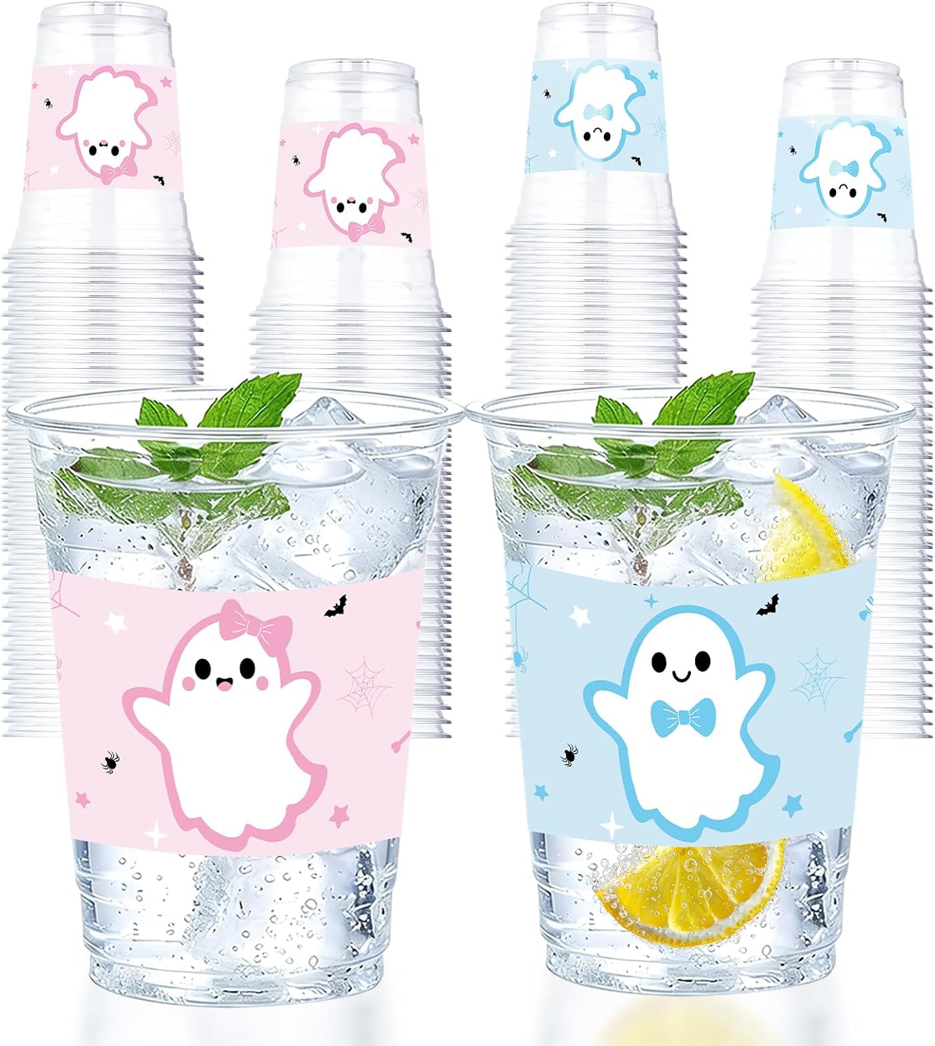 Grencian 50Pcs 12oz Halloween ghost gender reveal plastic cups