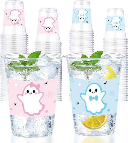 Grencian 50Pcs 12oz Halloween ghost gender reveal plastic cups
