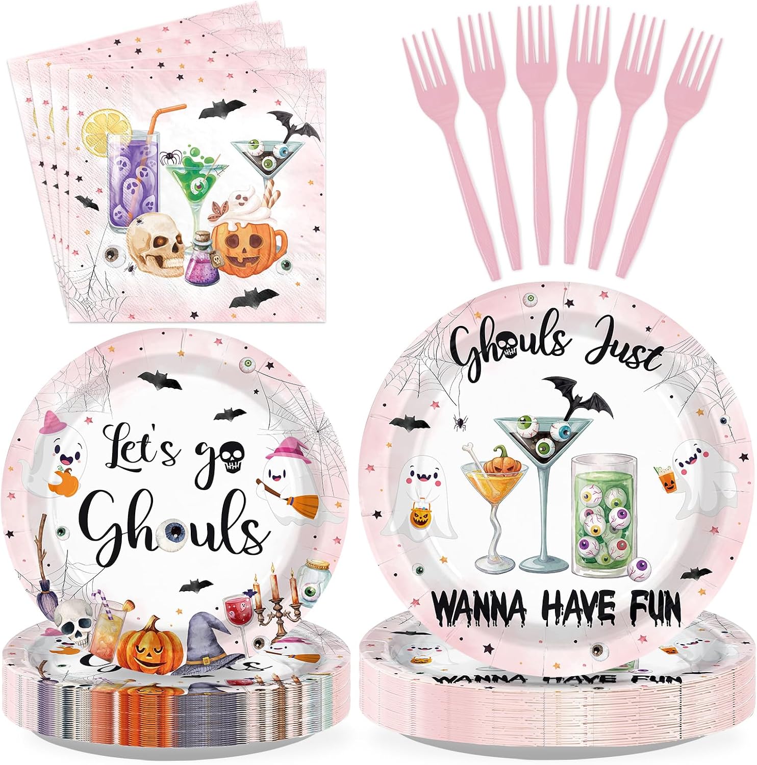 Grencian 96Pcs Ghouls Just Wanna Have Fun party set serves 24