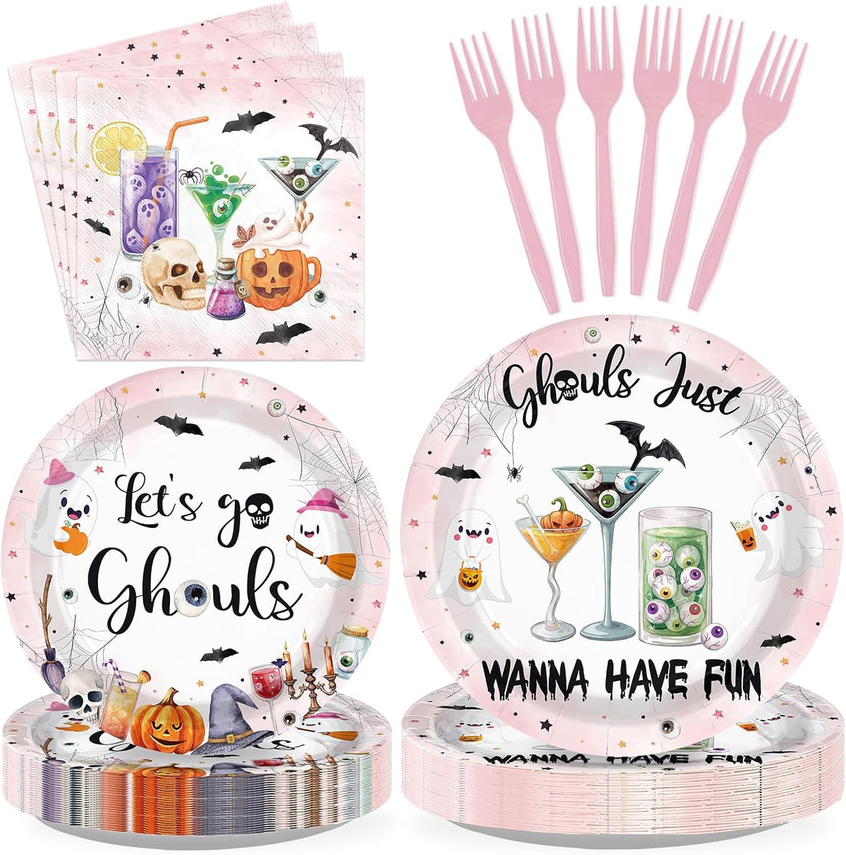 Grencian 96Pcs Ghouls Just Wanna Have Fun party set serves 24