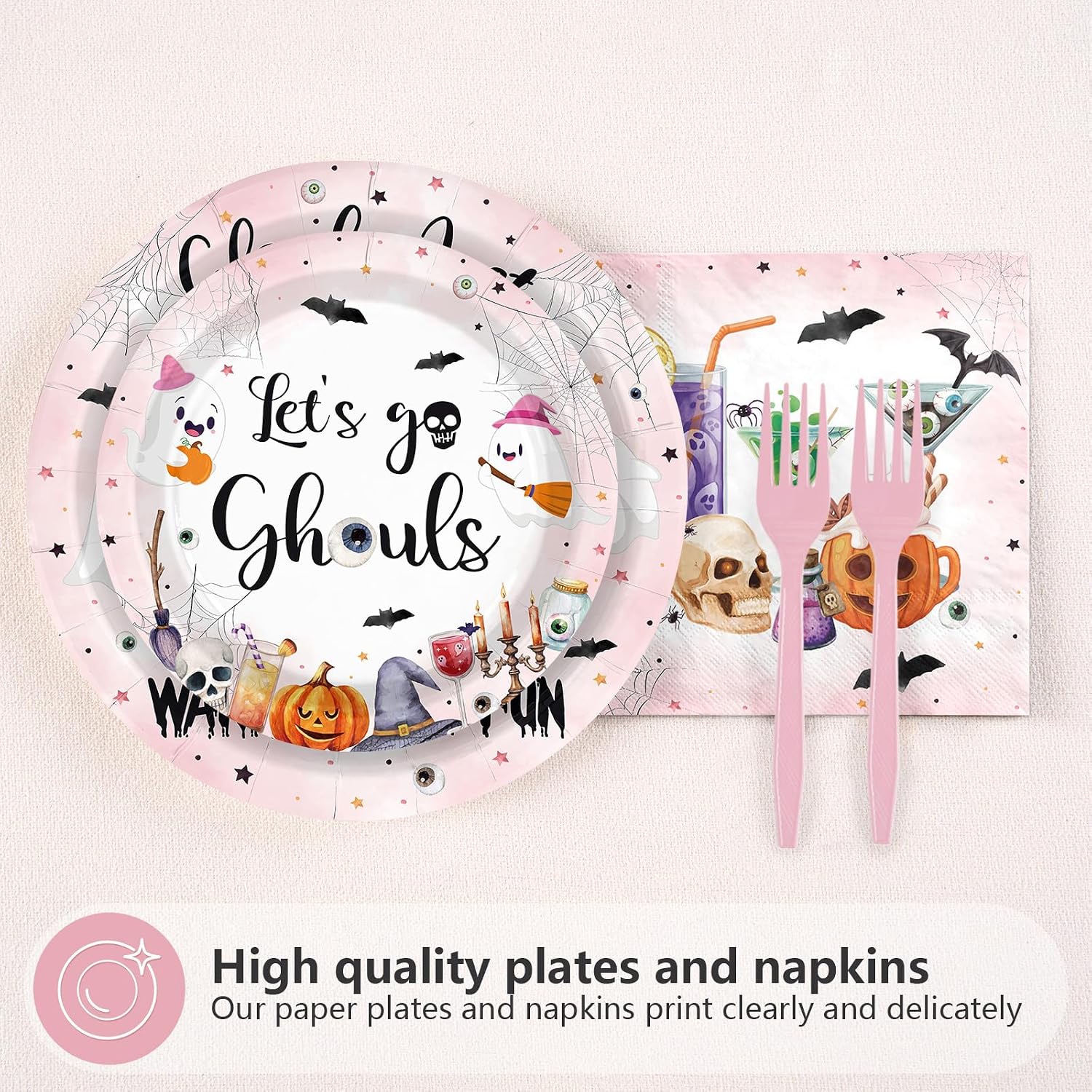 Full 96 piece pink ghouls party set