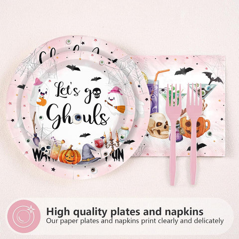 Full 96 piece pink ghouls party set