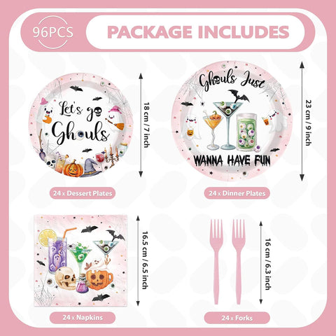 Pink Halloween napkins and forks from the set