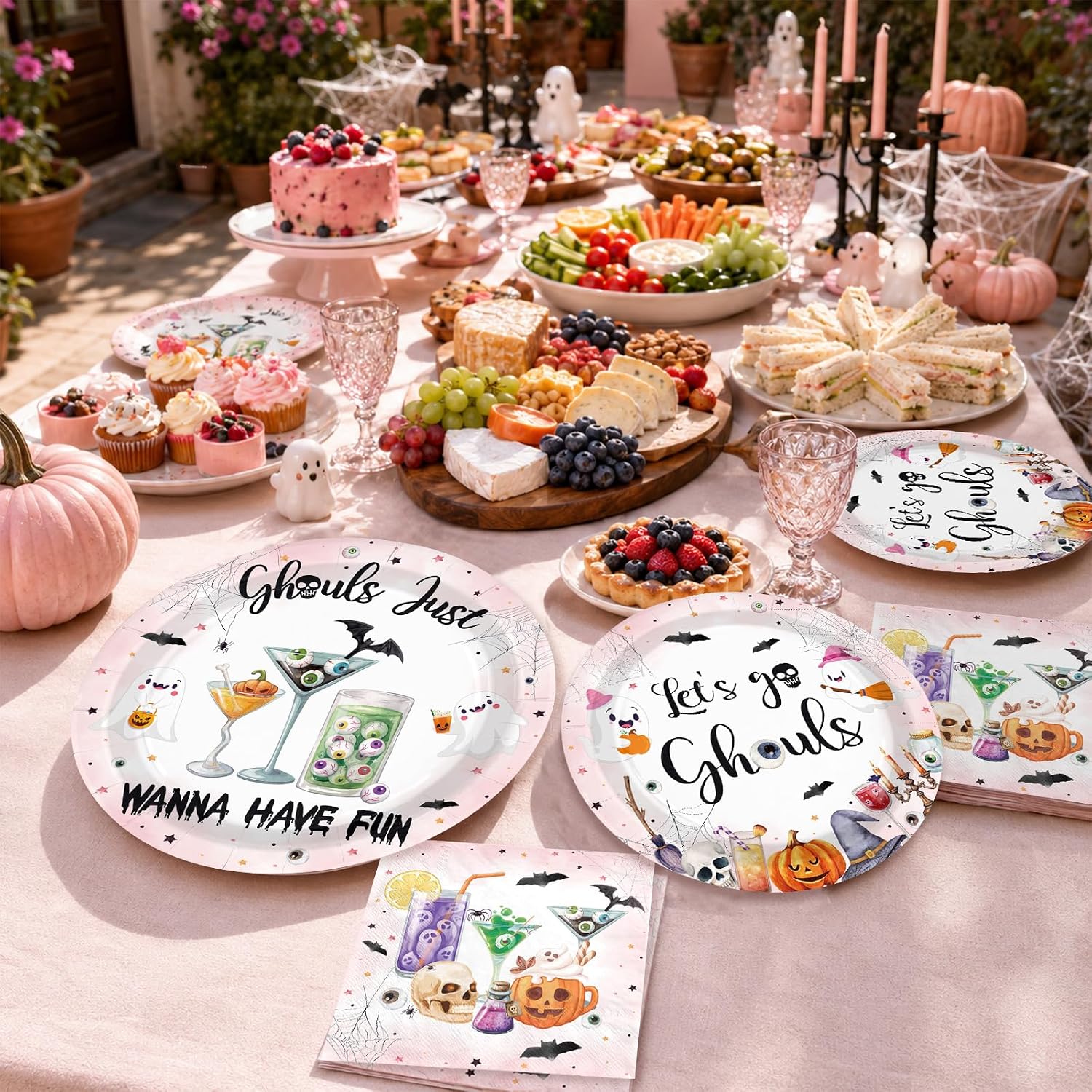 Girls night Halloween table styled with the set