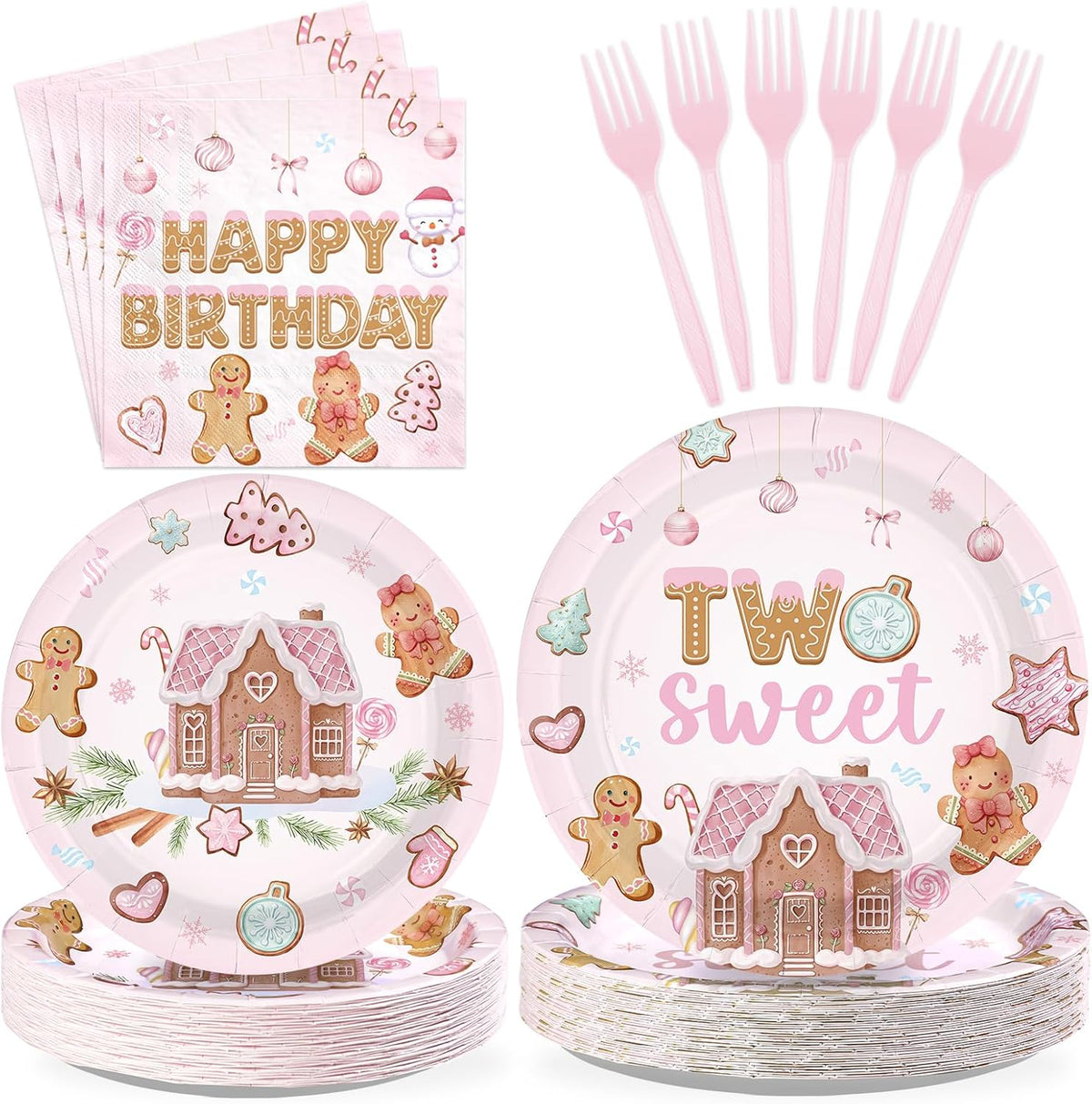 96Pcs Christmas Gingerbread 2nd Birthday Plates Set - Grencian