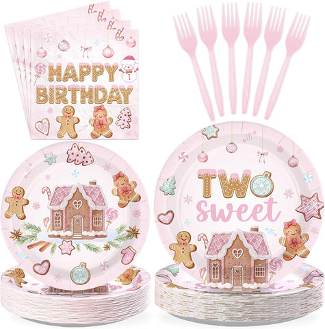 96Pcs Christmas Gingerbread 2nd Birthday Plates Set - Grencian