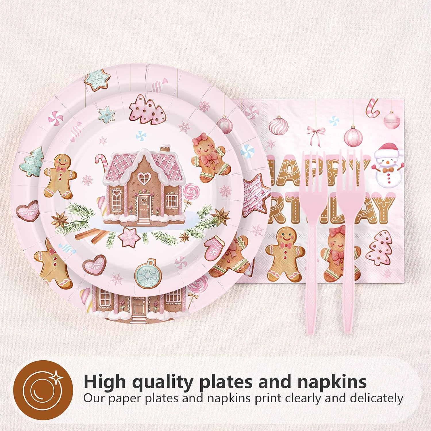 96Pcs Christmas Gingerbread 2nd Birthday Plates Set - Grencian