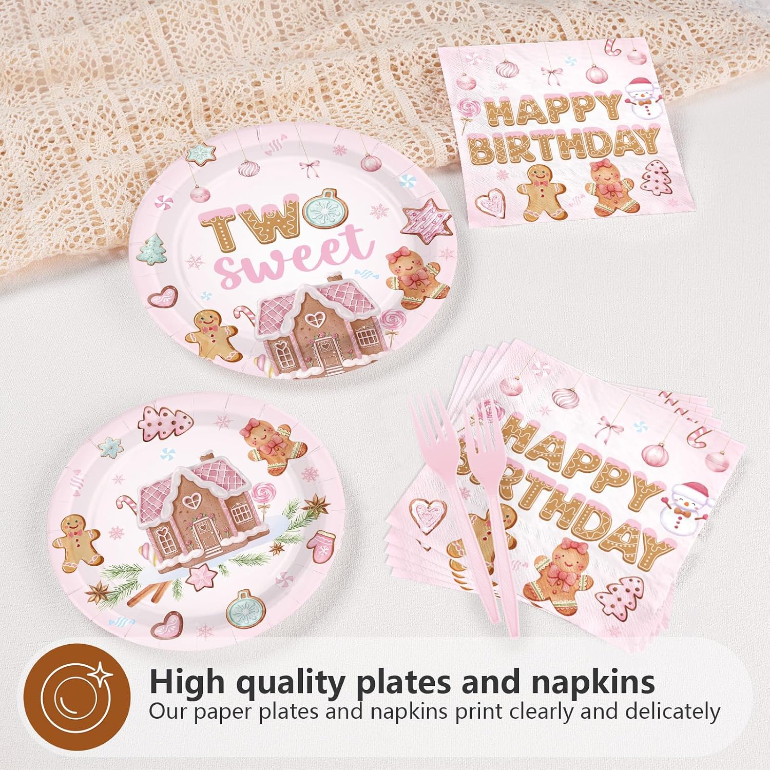 96Pcs Christmas Gingerbread 2nd Birthday Plates Set - Grencian