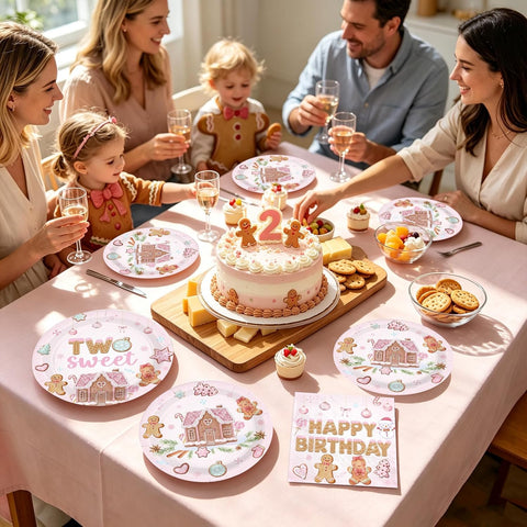 96Pcs Christmas Gingerbread 2nd Birthday Plates Set - Grencian