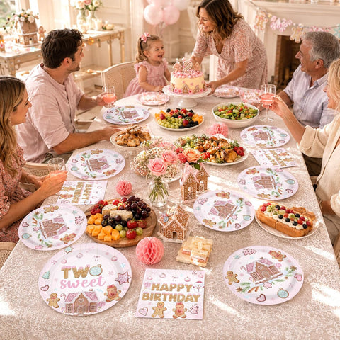 96Pcs Christmas Gingerbread 2nd Birthday Plates Set - Grencian