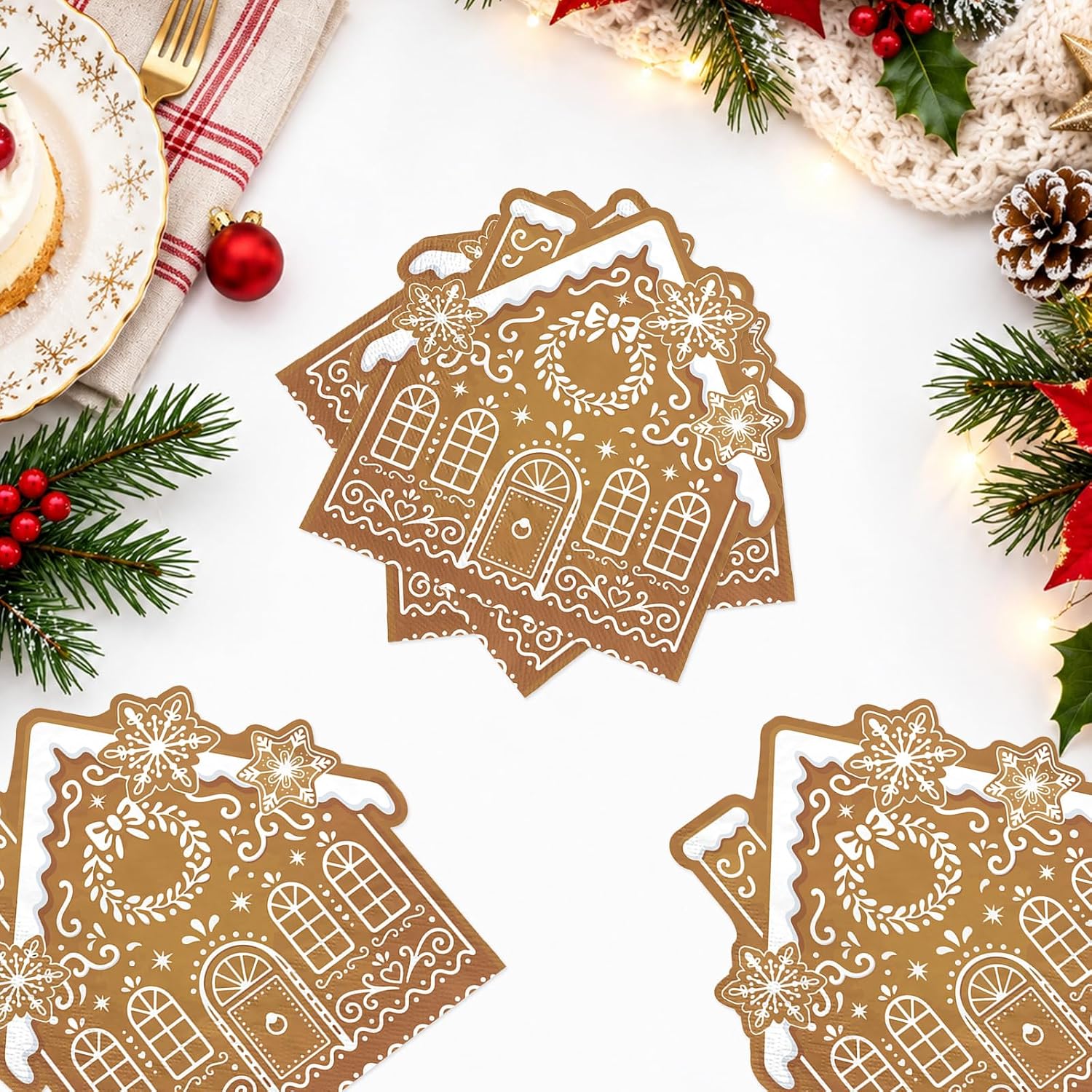 Grencian 150Pcs Gingerbread House Shaped Napkins 3 Ply 6.5 In - Grencian