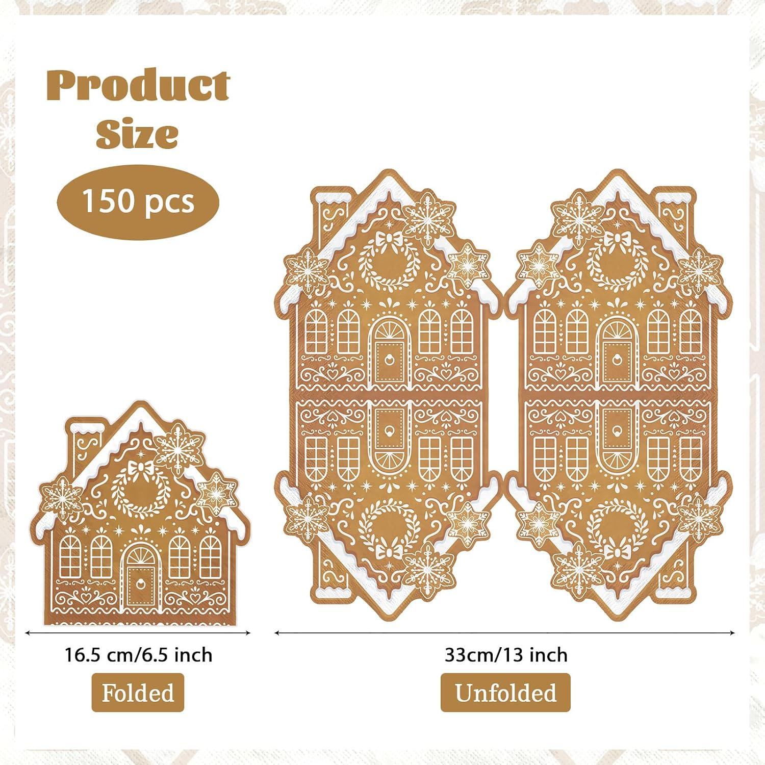 Grencian 150Pcs Gingerbread House Shaped Napkins 3 Ply 6.5 In - Grencian