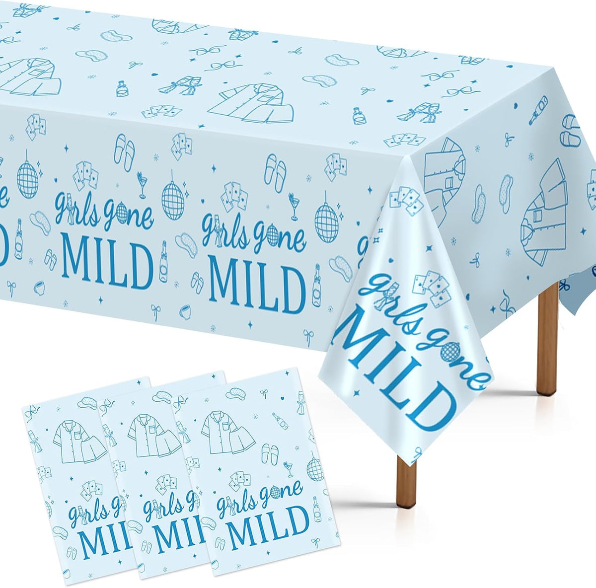 Grencian 3-piece Girls Gone Mild bachelorette tablecloth set with pajama theme