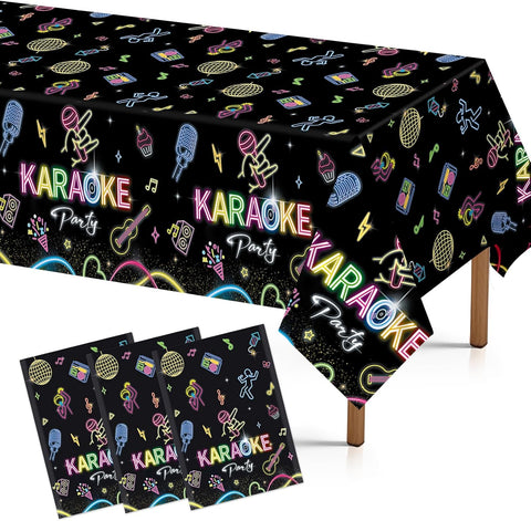 Grencian 3-piece glow in the dark party tablecloth set with neon black light design