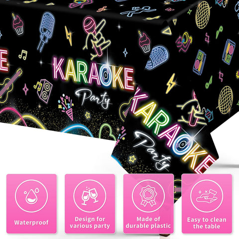 Close-up of glow in the dark plastic tablecloth with neon accents