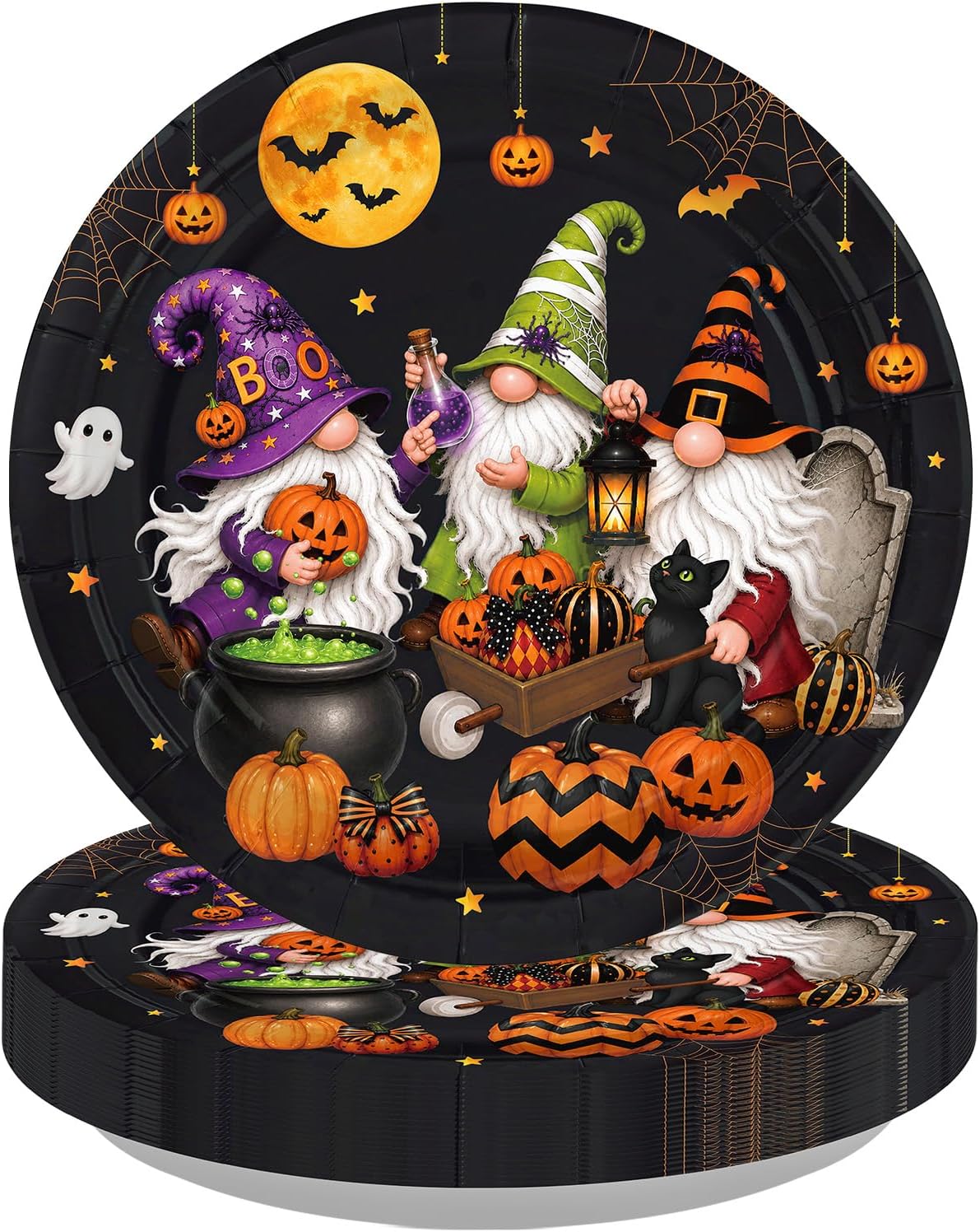 Grencian 50Pcs Halloween Gnome Paper Plates 9 Inch