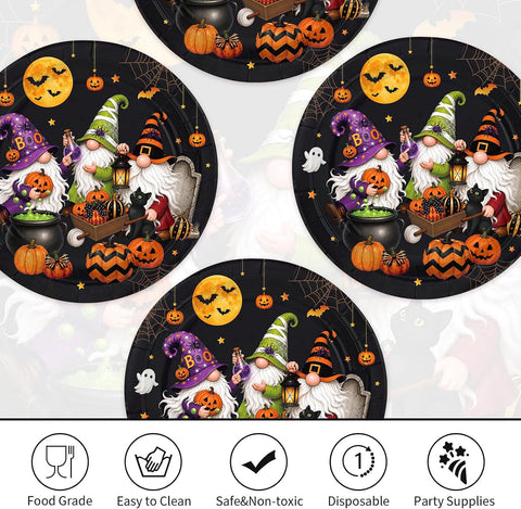 Full stack of 50 gnome Halloween paper plates