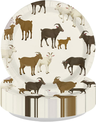 Goat paper plates 9 inch with cartoon various breeds of goats for farm parties