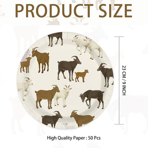 Cartoon goat disposable plates for a barnyard theme birthday party