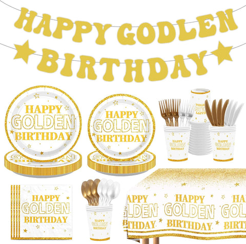 171Pcs Happy Golden Birthday Party Supplies Serves 24 - Grencian