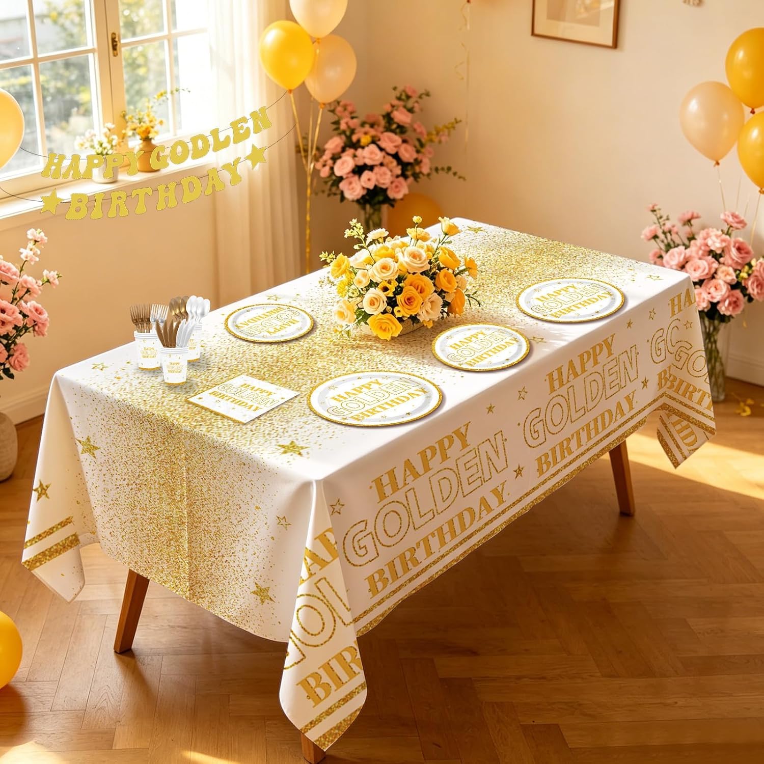 171Pcs Happy Golden Birthday Party Supplies Serves 24 - Grencian