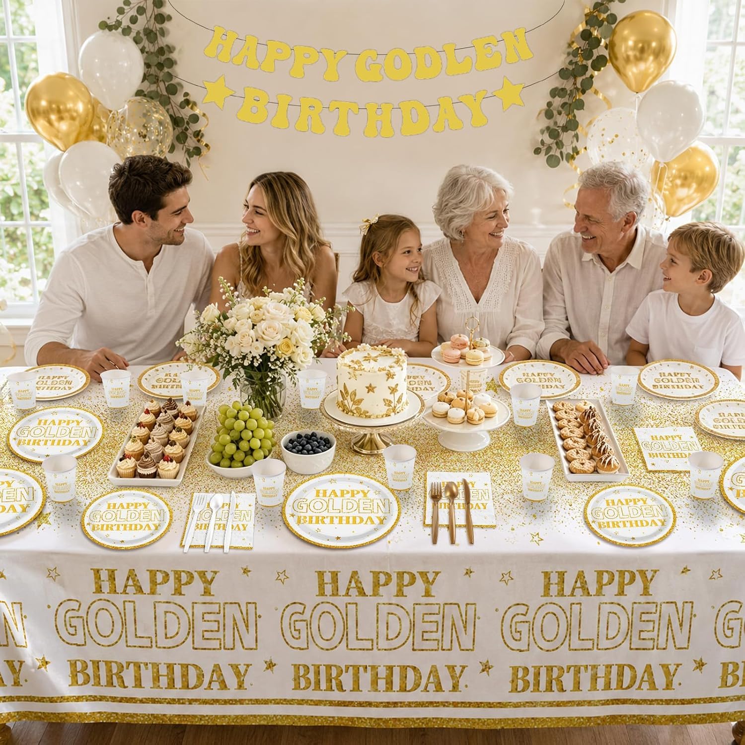 171Pcs Happy Golden Birthday Party Supplies Serves 24 - Grencian