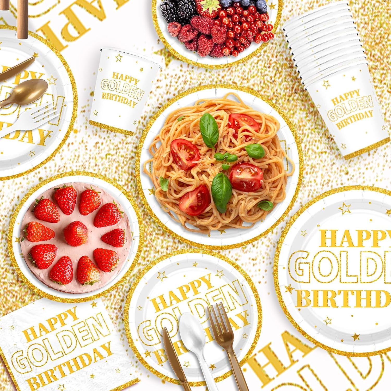 171Pcs Happy Golden Birthday Party Supplies Serves 24 - Grencian