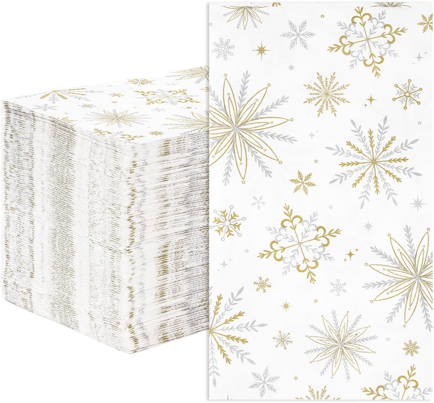 200Pcs Gold Snowflake Paper Napkins 3 Ply Winter - Grencian