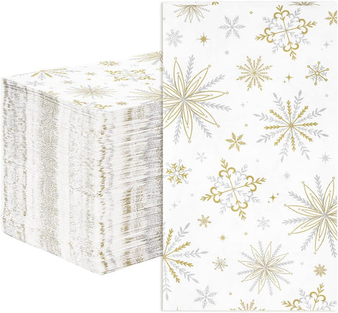 200Pcs Gold Snowflake Paper Napkins 3 Ply Winter - Grencian