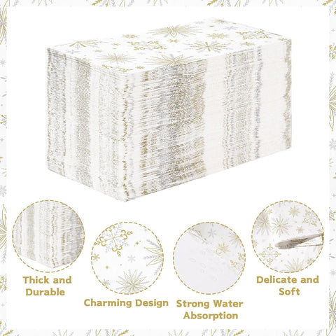 200Pcs Gold Snowflake Paper Napkins 3 Ply Winter - Grencian
