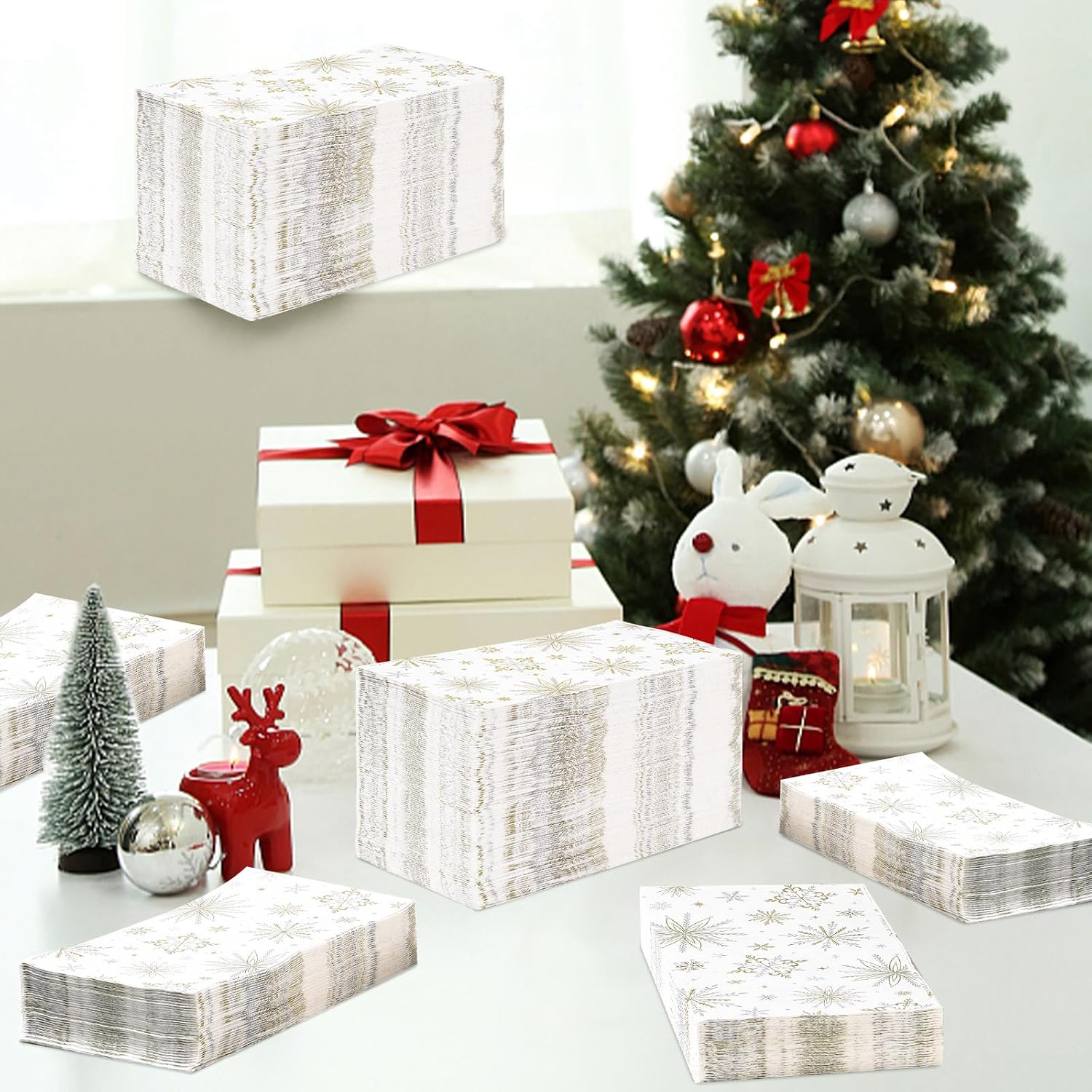 200Pcs Gold Snowflake Paper Napkins 3 Ply Winter - Grencian