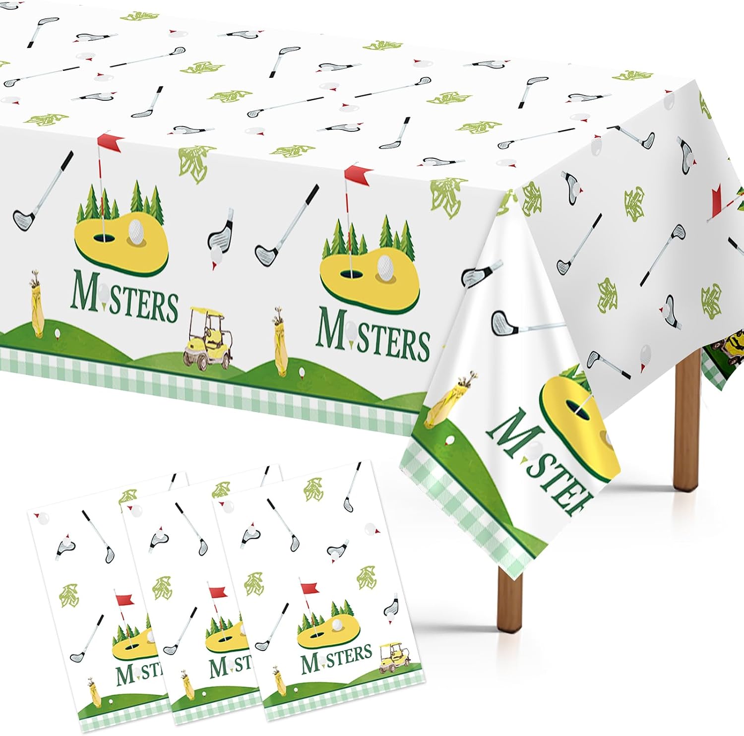 Grencian 3-piece golf birthday tablecloth set with Let's Par-Tee sports theme