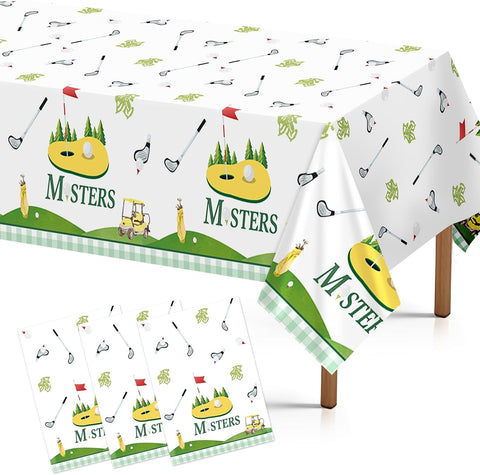 Grencian 3-piece golf birthday tablecloth set with Let's Par-Tee sports theme