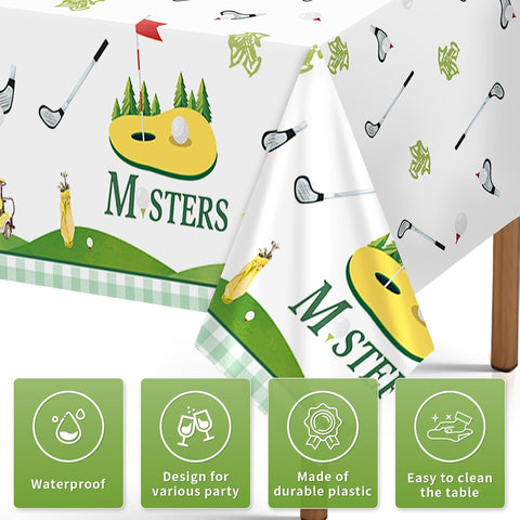 Close-up of golf birthday plastic tablecloth with par-tee lettering