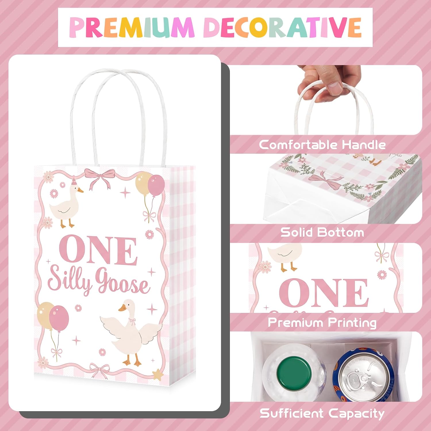 Pink goose birthday favor bag with cute animal design