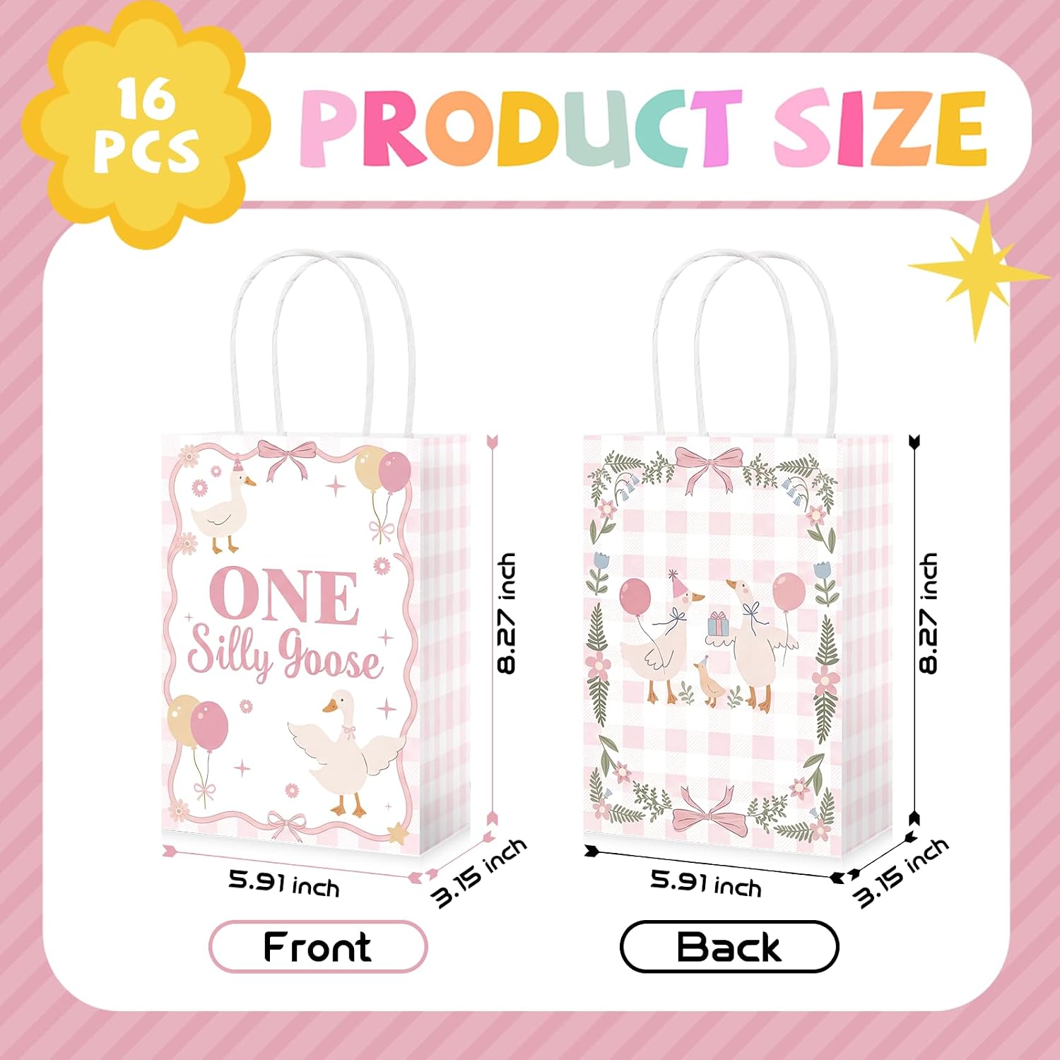 Silly goose pink paper gift bag with handles